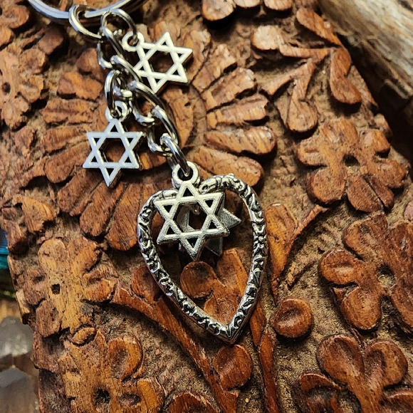 Star of David Heart Keychain Jewish Bag Clip Keyring Bat Mitzvah Gift Zipper - Picture 12 of 13